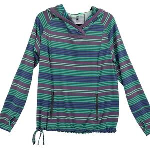 Title Nine Sun Buster Long Sleeve Hooded Rash Guard Large UPF 50 Striped